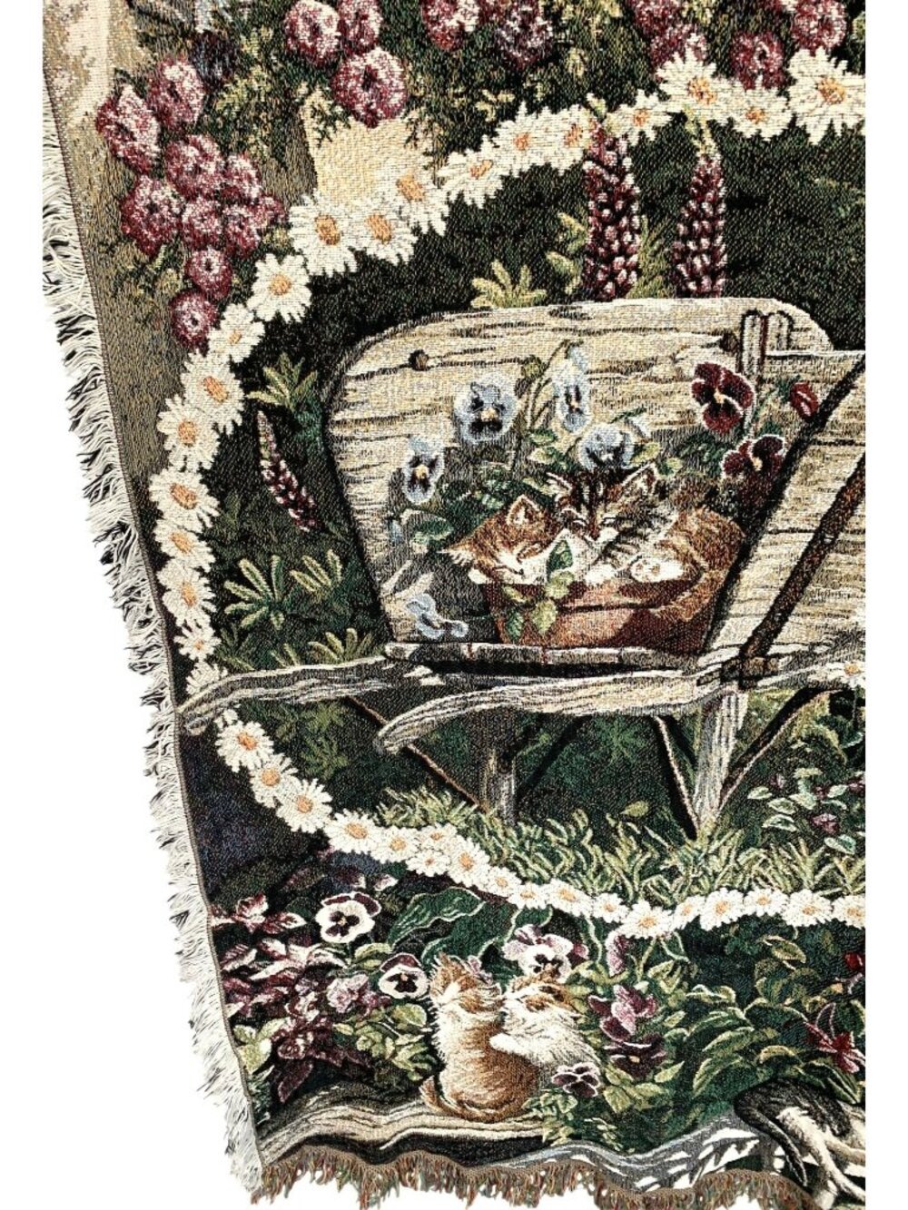 Persis Clayton Weirs Cats Kitten Flower Tapestry Throw Blanket 42" X 64" Fringe - Picture 4 of 7
